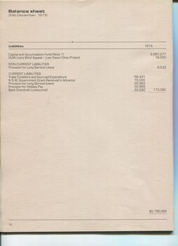 Balance sheet showing liabilities and assets