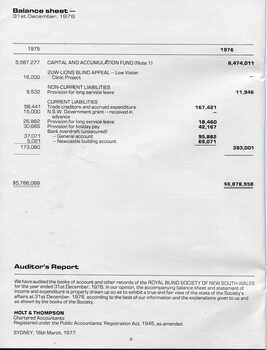 Balance sheet showing liabilities and assets