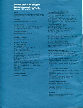 List of Main Office Bearers, including consulting medical staff and Patrons