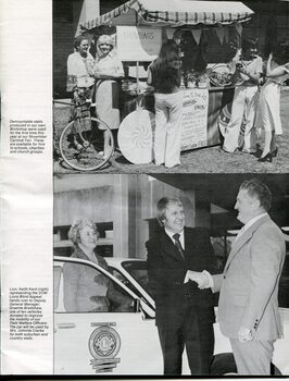 Stall made in workshop at November Carnival Fair and Keith Kent hands over keys to Graeme Bradshaw for car driven by Mrs Clarke