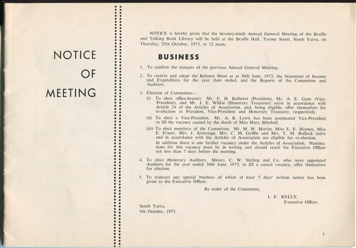 Notice of Annual General Meeting and meeting agenda