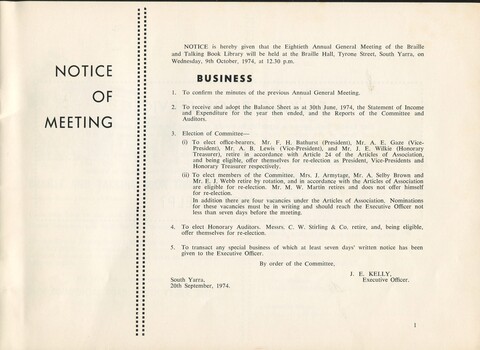 Notice of and Agenda for the Annual General Meeting