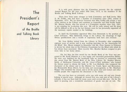 President's report for the year