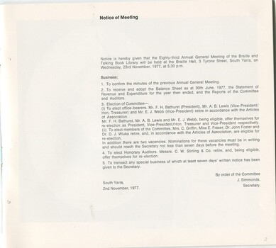 Notice and agenda for the Annual General Meeting