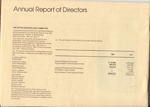 Annual Report of Directors and overall financial position compared to last financial year