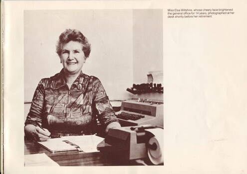 Elsa Wiltshire at her desk before retiring after 14 years in the general office