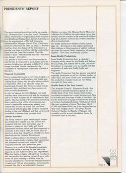 President's report for the past financial year
