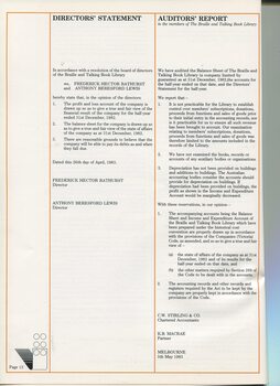 Directors Statement and Auditor's Report
