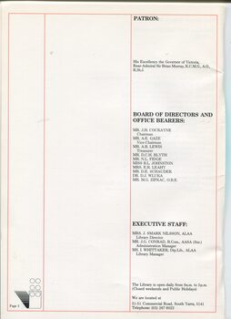 List of Patron, Board of Directors and Office Bearers, Executive Staff and location
