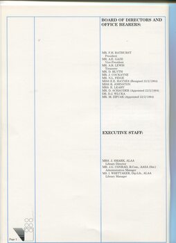 Listing of Board of Directors and Office Bearers and Executive Staff