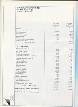 Statement of income and expenditure for the financial year