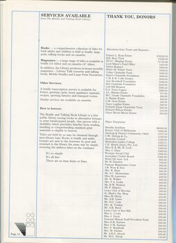 Overview of services available at the library and listing of trusts, bequests and major donations with amounts listed