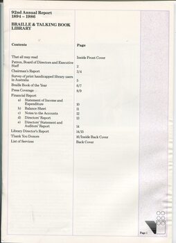 Contents listing for annual report