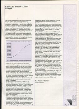 Library Director's report and graph showing increase in loans from 60,000 in 1980 to almost 160,000 in 1985