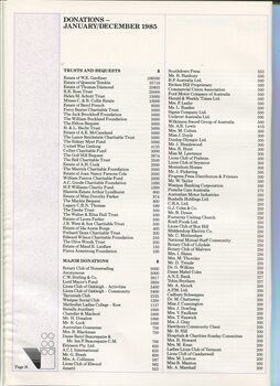 List of Trusts and Bequests received and major donations with amounts listed
