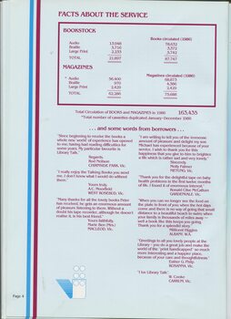 Number of books held and loans made for all formats and excerpts from borrower letters