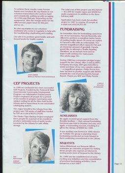 Report on Braille production, employment projects and fundraising with portraits of Joan Harris, Iris Whittaker and Carole Yelland