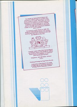 Acknowledgement of Philip Morris donation to print report, general information about the library and copies in alternative formats available