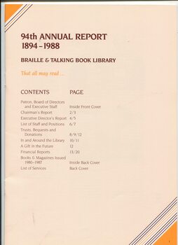 Contents listing for Annual General report