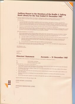 Auditors Report and Directors Statement for the year ended 31 December 1987
