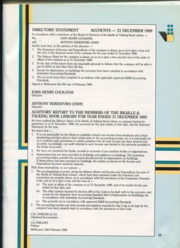 Director's Statement and Auditor's Report for the year ending December 31, 1988