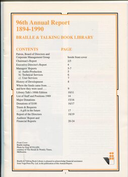 Contents listing of annual general report