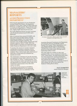 Audio Production report and images of Khai La in duplication room and Paul Korsten in the workshop