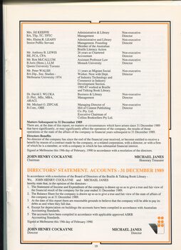 Report of the Directors for the year ending 1989 and Director's Statement