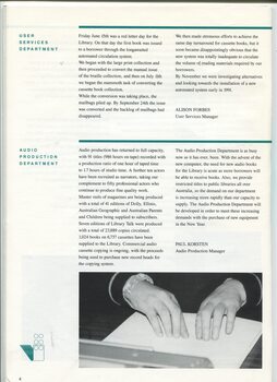 User Services and Audio Production reports and hands reading Braille