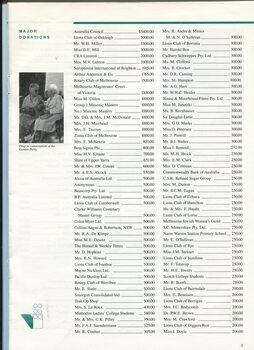 List of Major dontations with amounts and images of two seated women chatting at the Garden Party