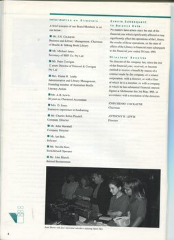 Information on Directors and Joan Harris shows how a Perkins brailler works during an Open Day