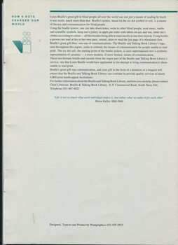 Information on Braille, why it features in the library's logo and statement from Helen Keller