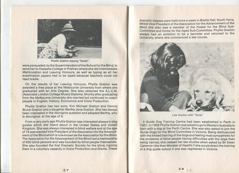 Brief history of Phyllis Gration and the Lady Nell Seeing Eye Dog School, with images of Mrs Gration and Lisa Gration