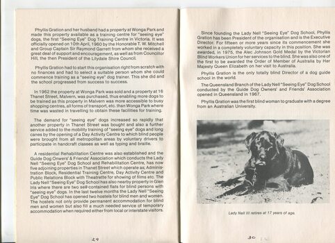 Brief history of Phyllis Gration and the Lady Nell Seeing Eye Dog School, and image of black Labrador Lady Nell III