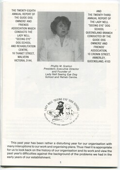 Image of Phyllis Gration and description of 28th report for Victorian branch and 23rd report for Queensland branch