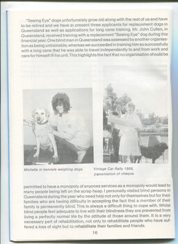 Discussion of recent events and images of Michelle weighing a dog and presentation of cheque at Vintage Car Rally
