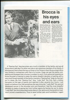 Newspaper cutting 'Brocca is his eyes and ears' and discussion of Lady Nell dogs