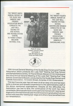 29th Vic and 24th Qld report, image of Phyllis Gration and notice of AGM