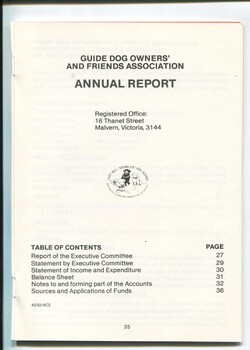 Table of Contents of Guide Dog Owners and Friends Association