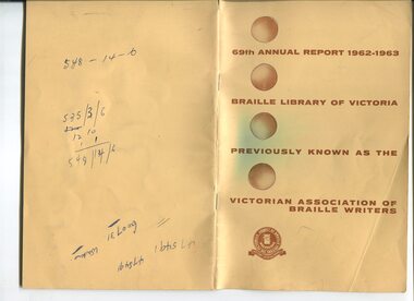 Front cover of report with VABW logo of Board with Braille slate attached