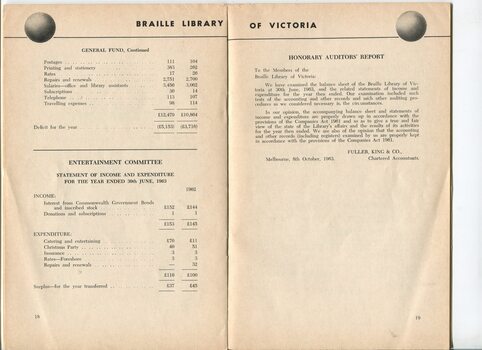 Entertainment Committee Income and Expenditure and Auditor's report