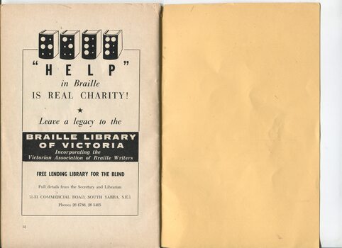 Advertisement for leaving a Legacy to the Braille Library of Victoria