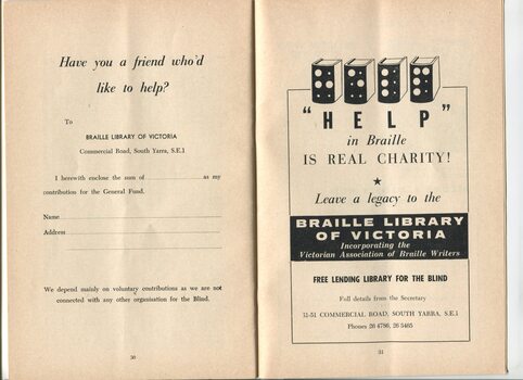 Advertisements for providing a donation or legacy
