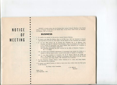 Notice of Annual General Meeting and business arising