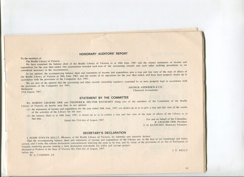 Honorary auditor's report and statement by committee