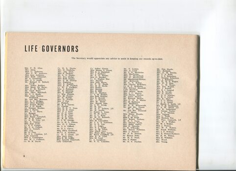 List of Life Governors for the Braille Library of Victoria