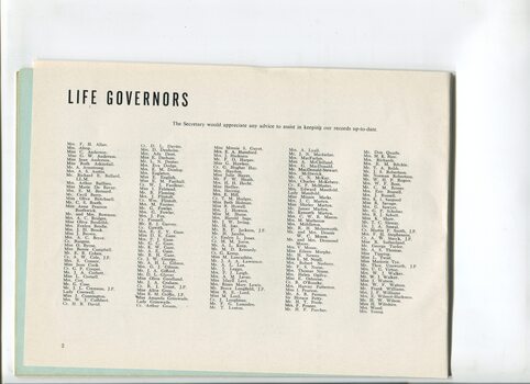 List of Life Governors for the Braille Library of Victoria