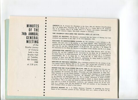 Minutes of Annual General Meeting for the Braille Library of Victoria