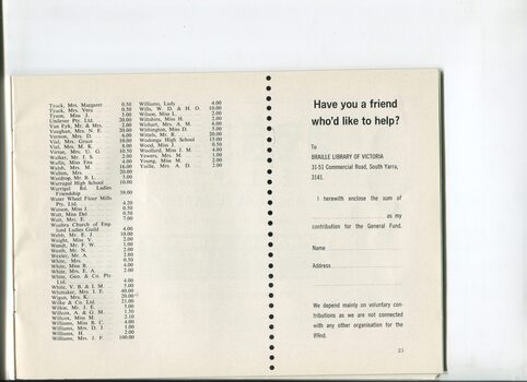 Donation and Subscription List with amounts tendered and donation information