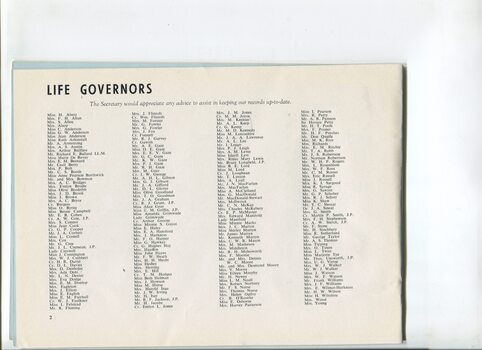 List of Life Governors for the Braille Library of Victoria